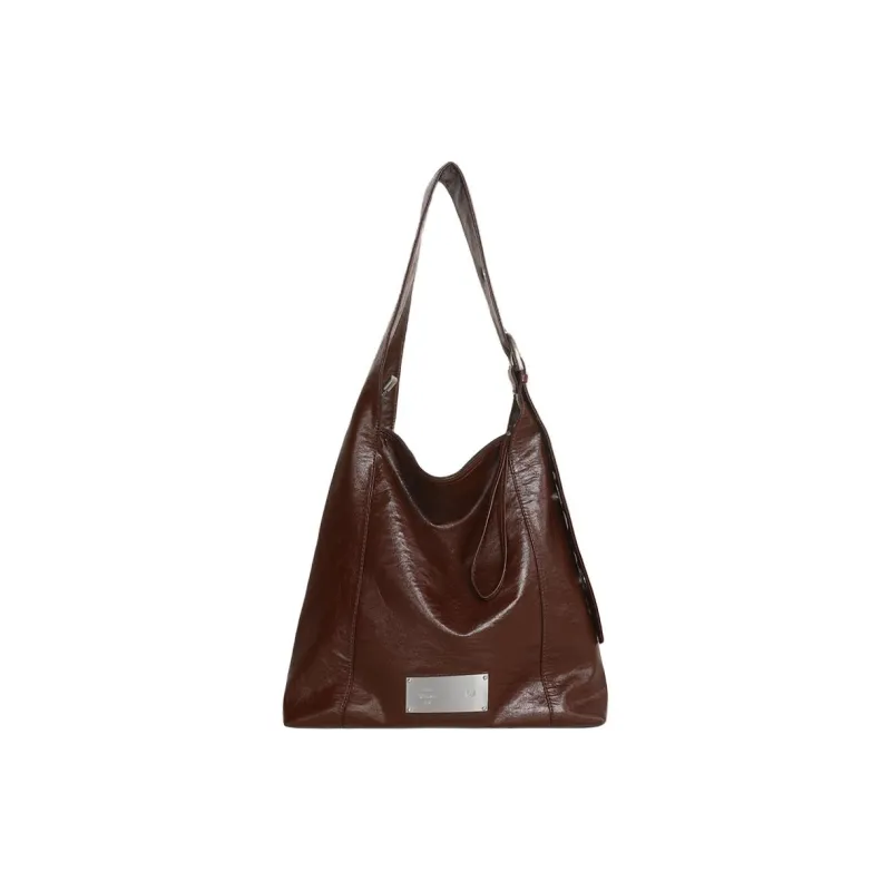 Kikawa Card Synthetic Leather Hobo Bag Shoulder Bag Unisex Black/Brown-3