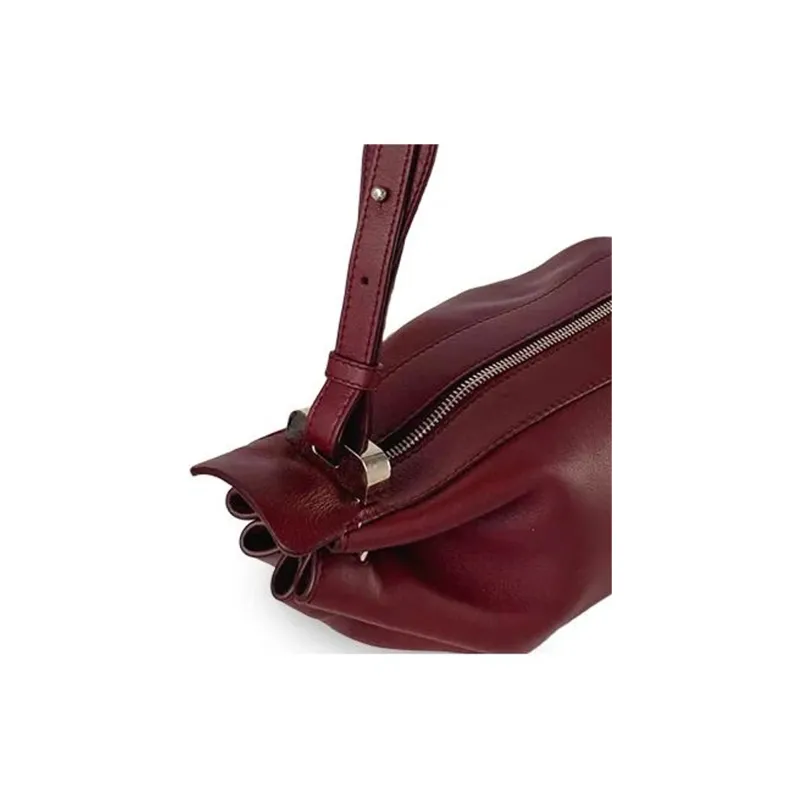 BONASTRE Cow Leather Soft Leather Handbag Crossbody Bag Small Size Unisex Burgundy-4