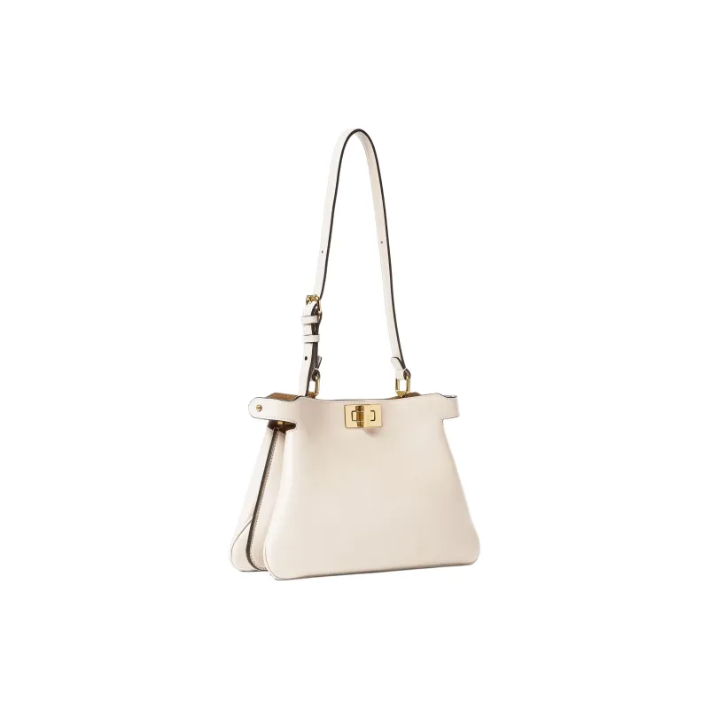FENDI Peekaboo Cow Leather Crossbody Bag Shoulder Bag Small Size Women's Ecru-2