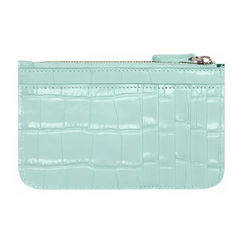 Balenciaga Cash Shiny Crocodile Pattern Embossed Cow Leather Coin Purse Card Clip Card Holder Large Size Women's Green-1