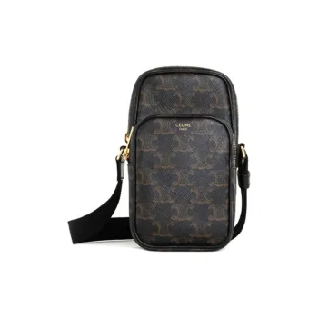 CELINE Triumphal Arch Cow Leather Pocket Messenger Bag Crossbody Bag Shoulder Bag Mini Men's Black