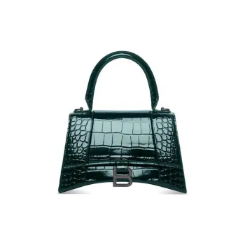 Balenciaga Crocodile Embossed Calfskin Hourglass Bag Shoulder Bag Crossbody Bag Handbag Small Size Women's Dark Green