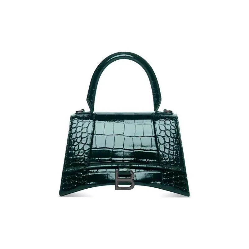 Balenciaga Crocodile Embossed Calfskin Hourglass Bag Shoulder Bag Crossbody Bag Handbag Small Size Women's Dark Green-0