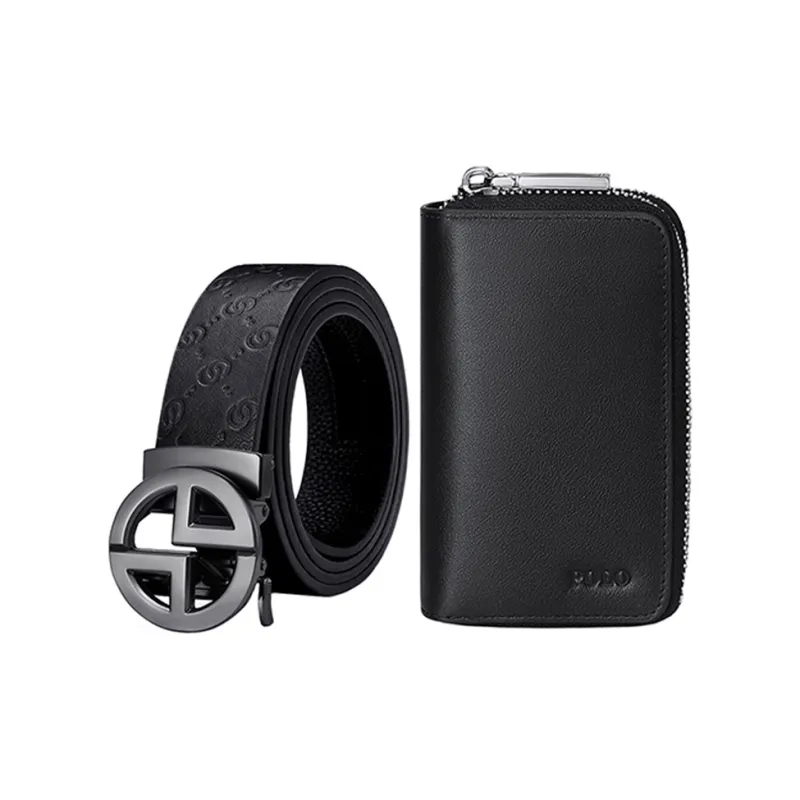 POLO Top Grain Cow Leather Leather Belts Men's Gunmetal Width 3.4cm-0