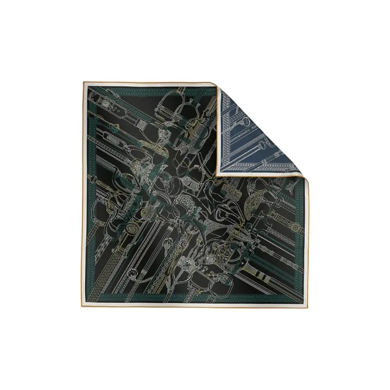 HERMES Mulberry Silk Scarves Women's Black/Green-0