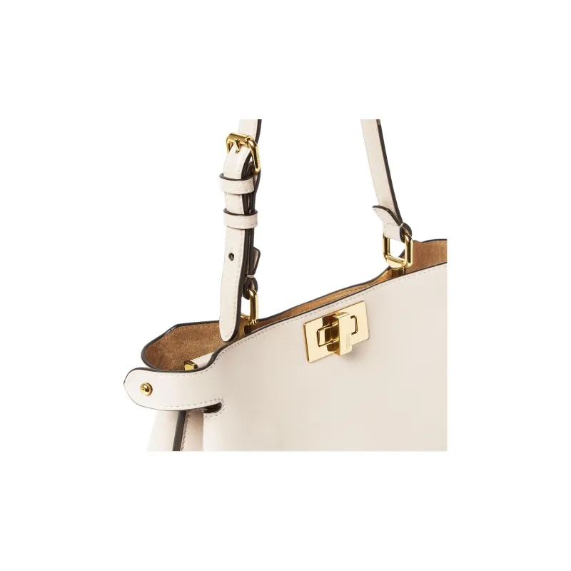 FENDI Peekaboo Cow Leather Crossbody Bag Shoulder Bag Small Size Women's Ecru-5