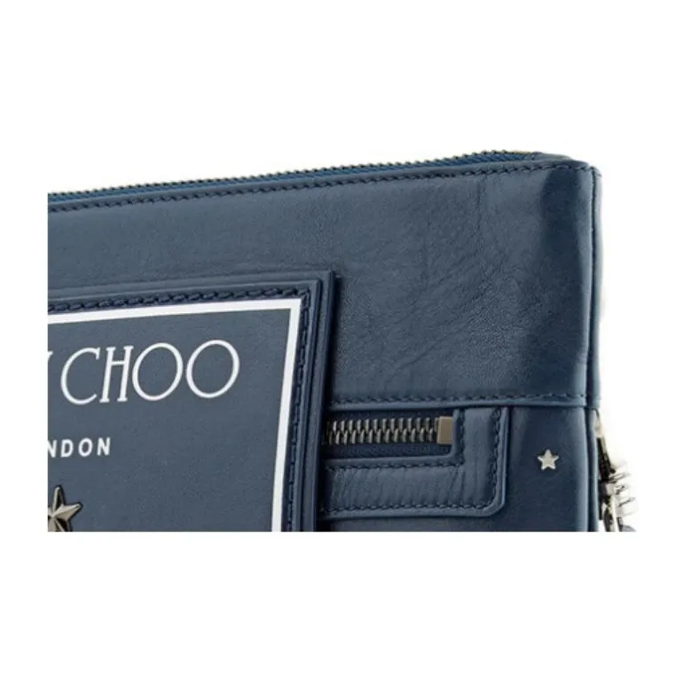 Jimmy Choo Leather Shoulder Bag Crossbody Bag Men's Indigo With Silver Accents-3