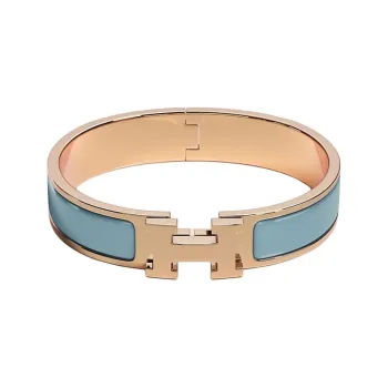 HERMES Rose Gold Plated, Enamel, Metal Bangles Women's Blue