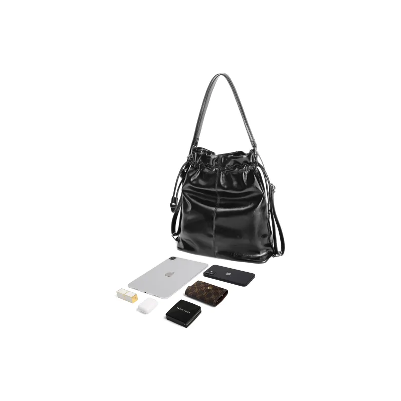 BELLE Artificial Leather Bucket Bag, Shoulder Bag Tubas Women's Black-4