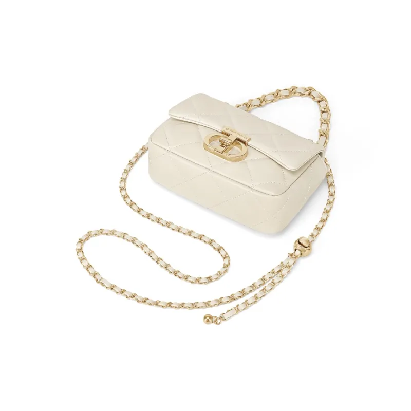 Simvay Clos Cow Leather With Synthetic Leather Shoulder Bag Crossbody Bag Small Size Women's Black/Cream White-9