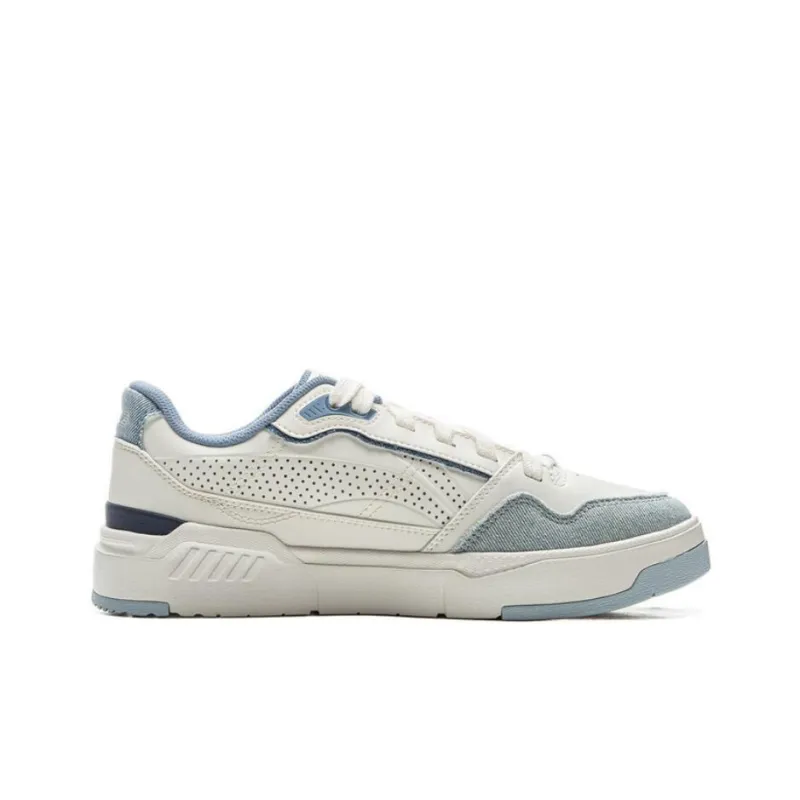 LiNing Common 80s Anti-Slip Wear-Resistant Low-Top Skateboard Shoes Women's White Blue-1
