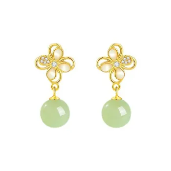 Gramda Hetian Jade Earrings Pale Greenish White Jade Women's