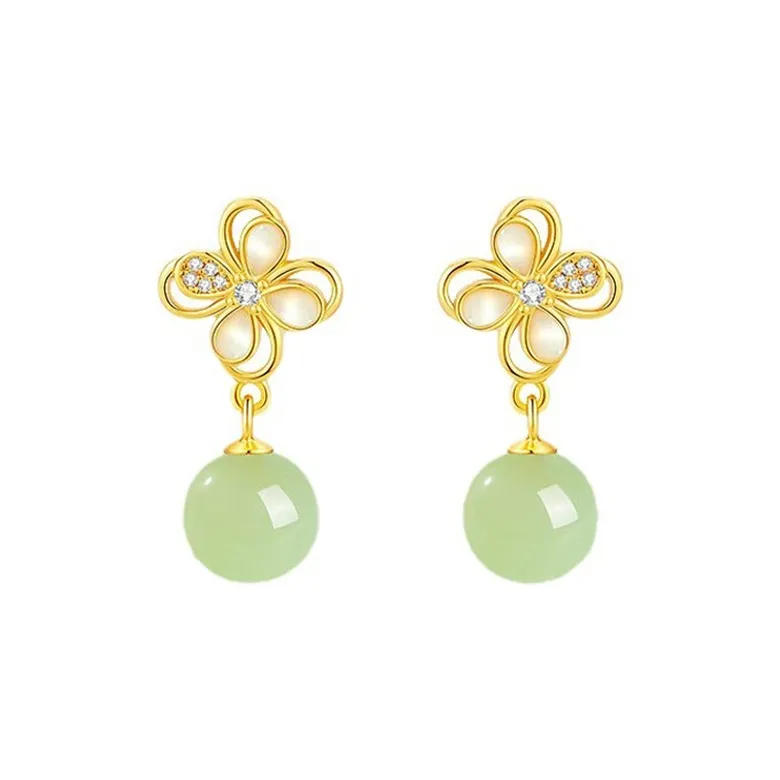Gramda Hetian Jade Earrings Pale Greenish White Jade Women's-0