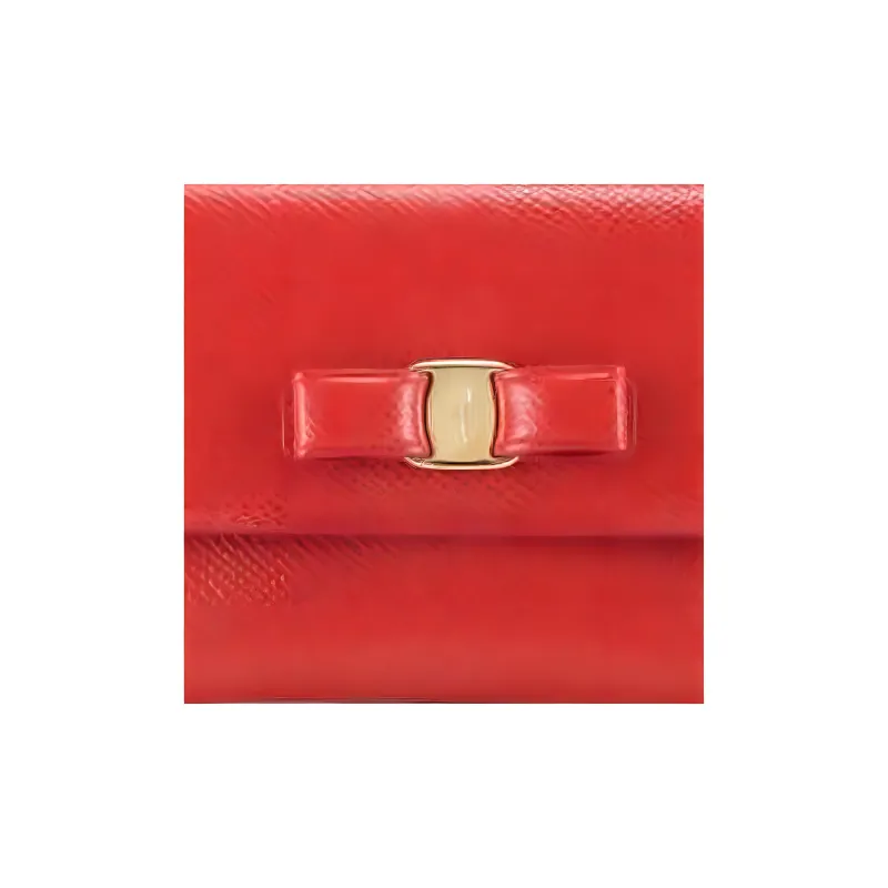 FERRAGAMO Vara Leather Wallet Women's Red-5