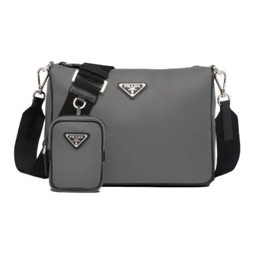 PRADA Leather Shoulder Bag Men's Gray