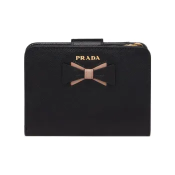 PRADA Saffiano Leather Wallet Small Size Women's Black/Light Pink