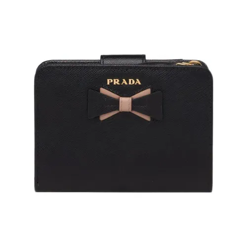 PRADA Saffiano Leather Wallet Small Size Women's Black/Light Pink