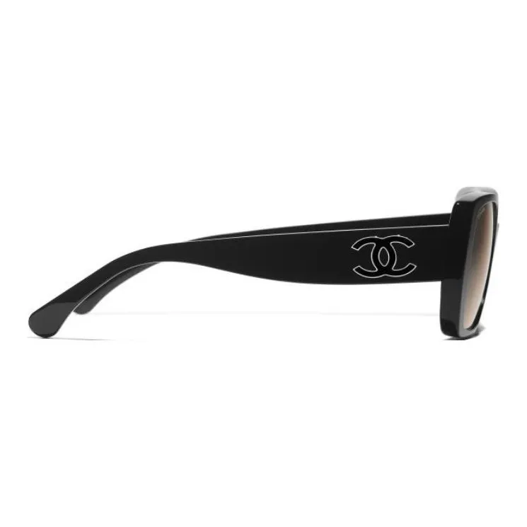 CHANEL Resin Square Sunglasses Unisex Black-2