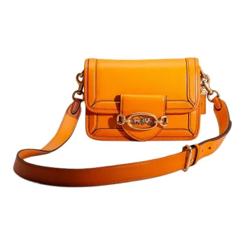 COACH Hero Glove Tanning Shoulder Bag, Crossbody Bag Small Size Women's Papaya Yellow