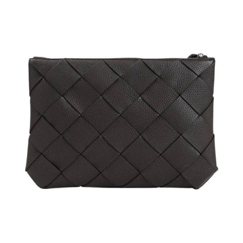 Bottega Veneta Calfskin Clutch Tubas Men's Dark Brown-1