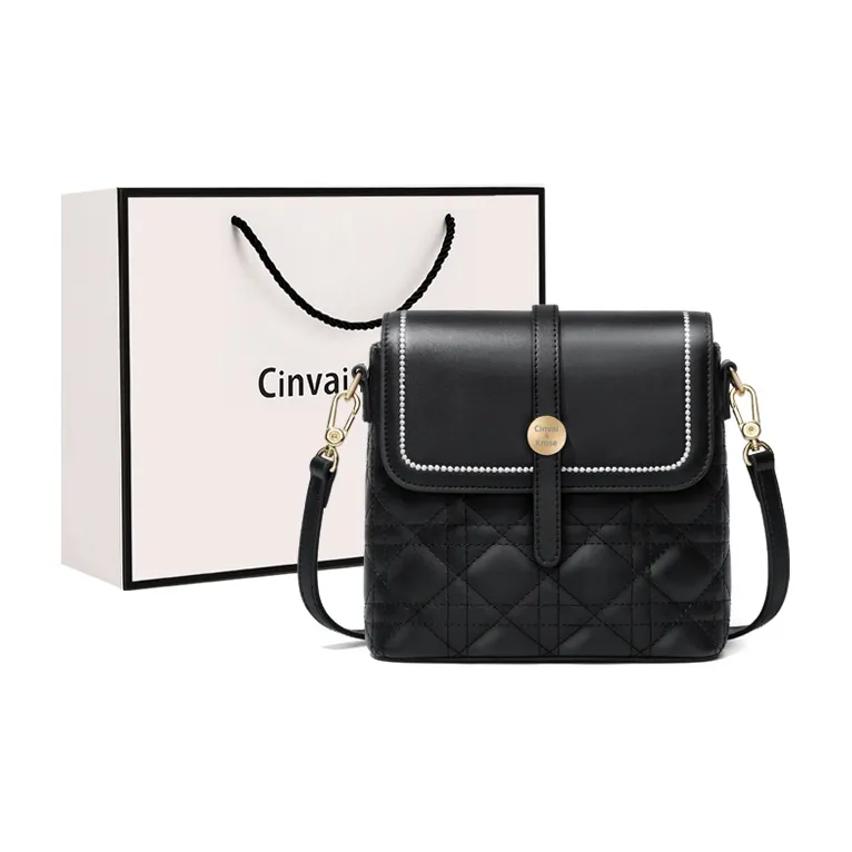 Simvay Clos Cow Leather Patchwork Synthetic Leather Shoulder Bag Crossbody Bag Bucket Bag Small Size Women's Black-0