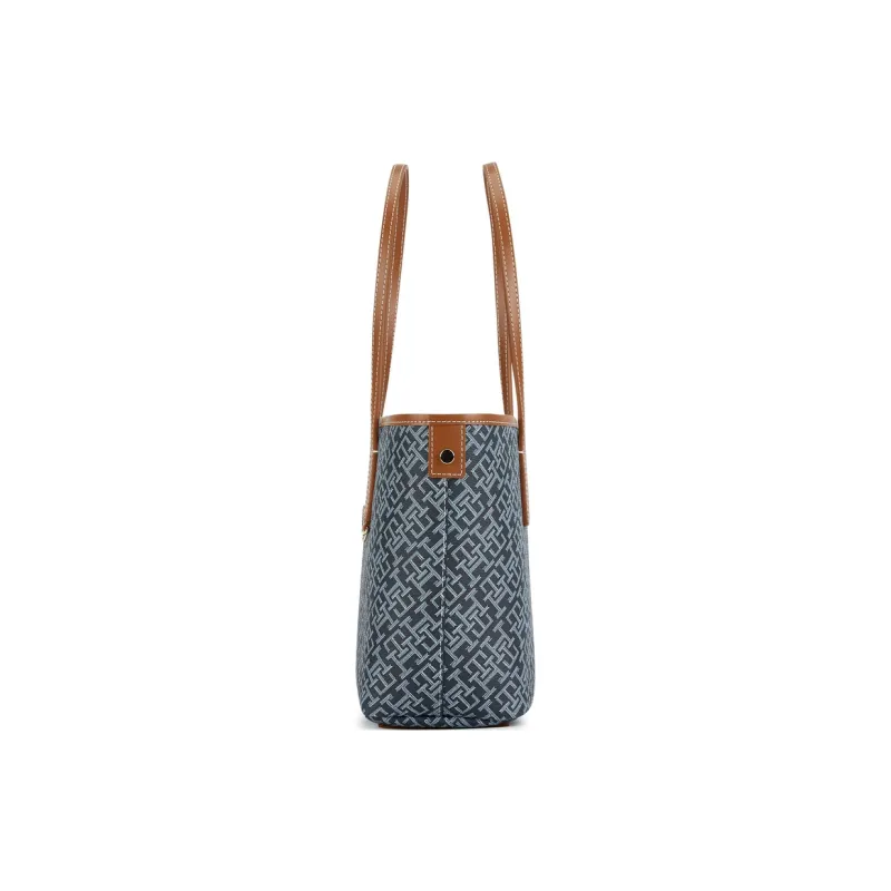 Tommy Hilfiger Artificial Leather Tote Bag, Shopping Bag, Shoulder Bag Tubas Women's Light Gray Blue Print/Khaki Print-3