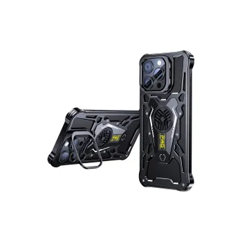 Andmo Metal Alloy Mecha Bare Edged Cut Out Heat Dissipation Phone Case Compatible With Apple 16/16 Pro/16 Pro Max