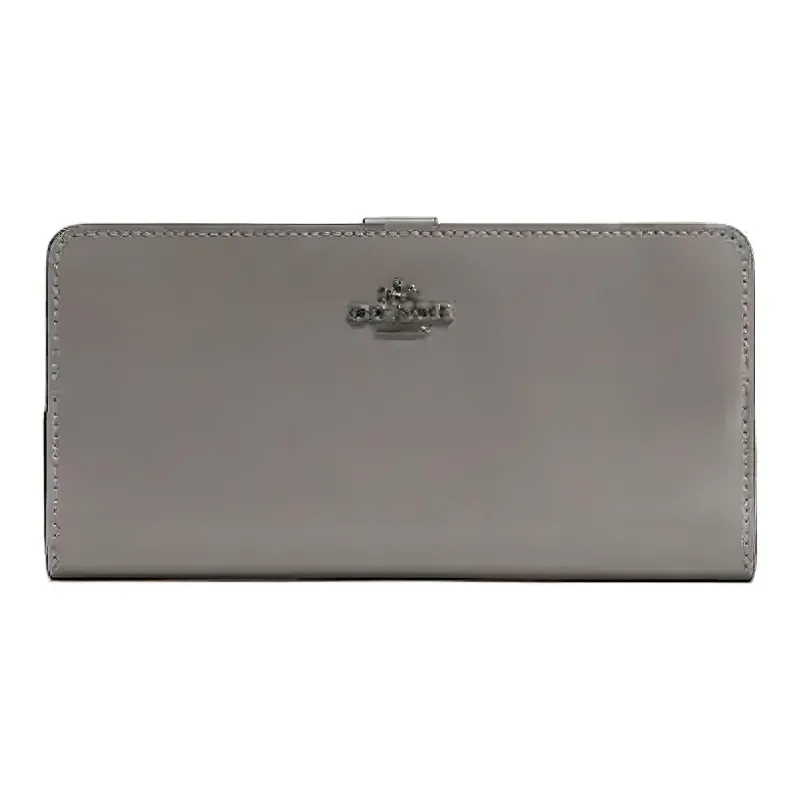 COACH Skinny Wallet Solid Color Cow Leather Wallet Women's Black Umber Gray-0