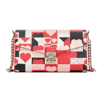 MCM Millie Visetos Leather Shoulder Bag, Crossbody Bag Medium Size Women's Red