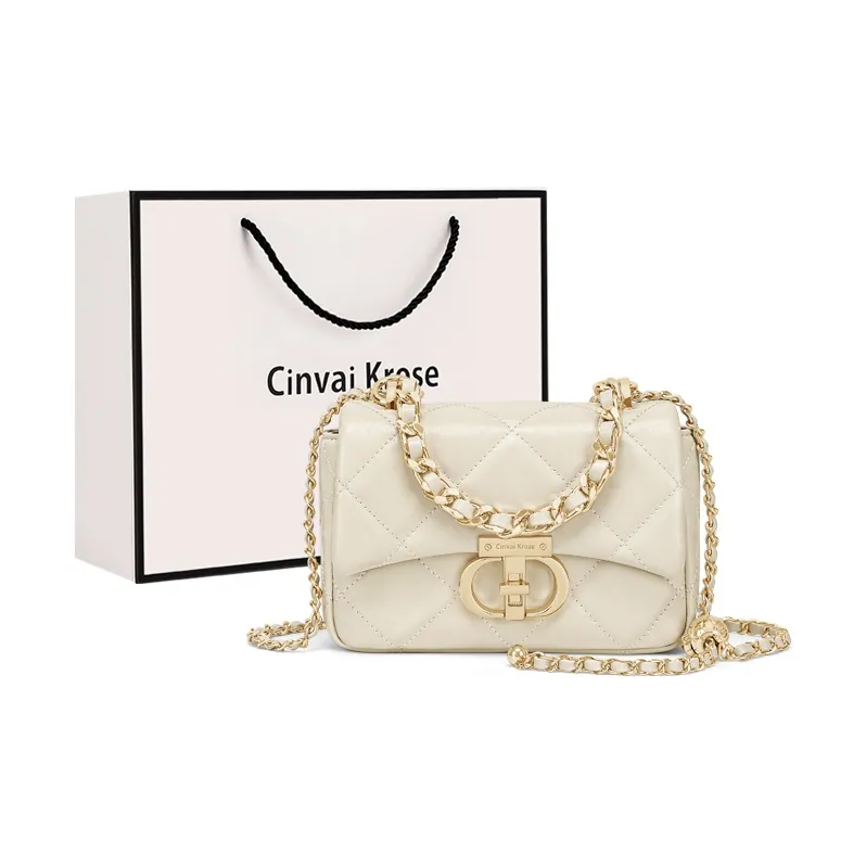 Simvay Clos Cow Leather With Synthetic Leather Shoulder Bag Crossbody Bag Small Size Women's Black/Cream White-5