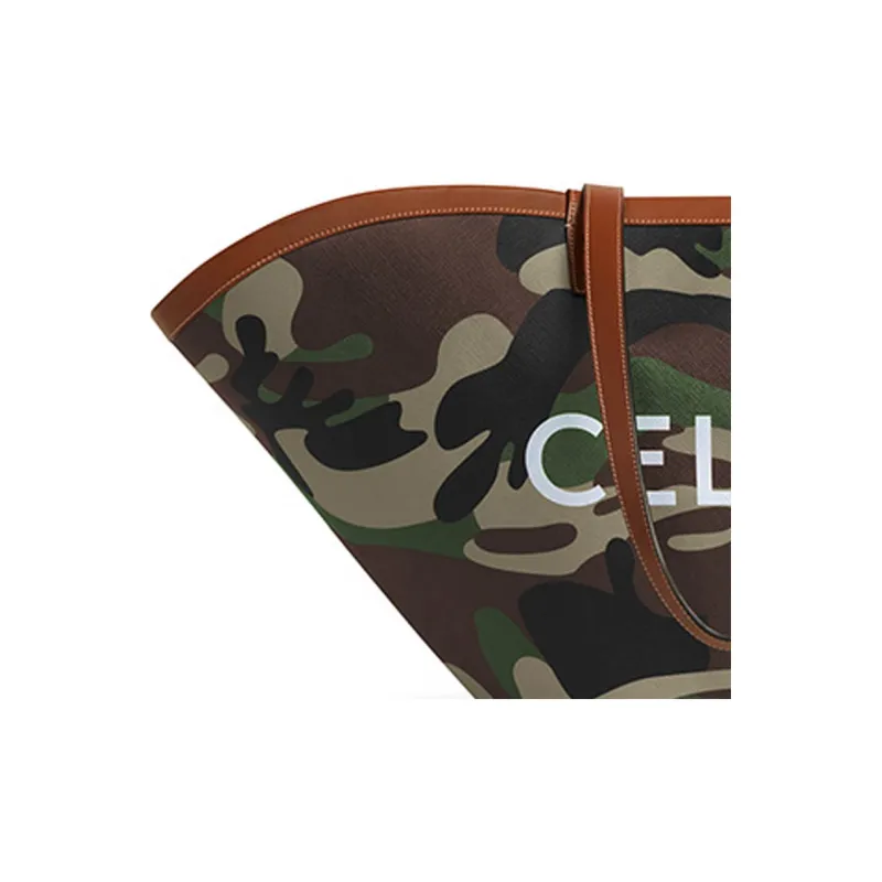 CELINE Couffin Textile With Leather Basket Bag Handbag Tote Shopping Bag Shoulder Bag Women's Camouflage Khaki-4