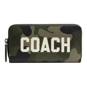 COACH Accordion Wallet Leather Wallet Small Size Unisex Green Camouflage