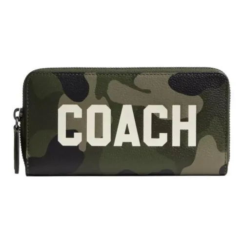 COACH Accordion Wallet Leather Wallet Small Size Unisex Green Camouflage