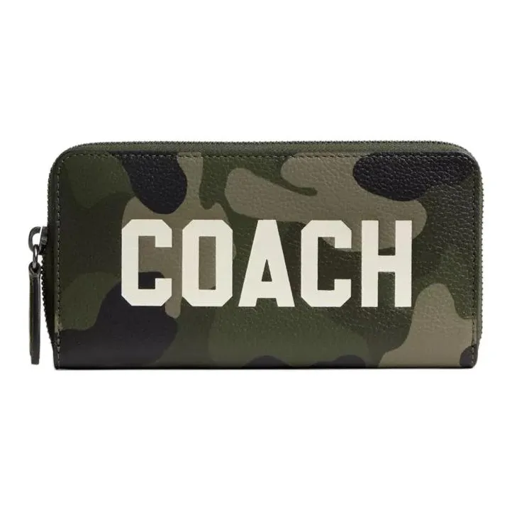 COACH Accordion Wallet Leather Wallet Small Size Unisex Green Camouflage-0