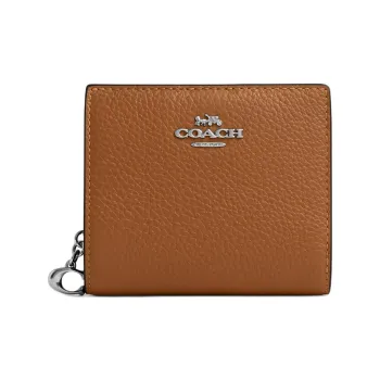 COACH Snap Wallet Pebbled Leather Wallet Mini Women's Silver & Light Horse Saddle