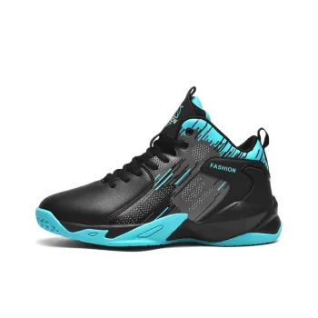 BIANSULONG Anti Slip And Wear Resistant Coverage High Top Basketball Shoes Unisex Black Turquoise