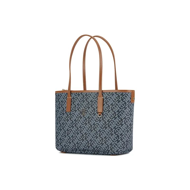 Tommy Hilfiger Artificial Leather Tote Bag, Shopping Bag, Shoulder Bag Tubas Women's Light Gray Blue Print/Khaki Print-2