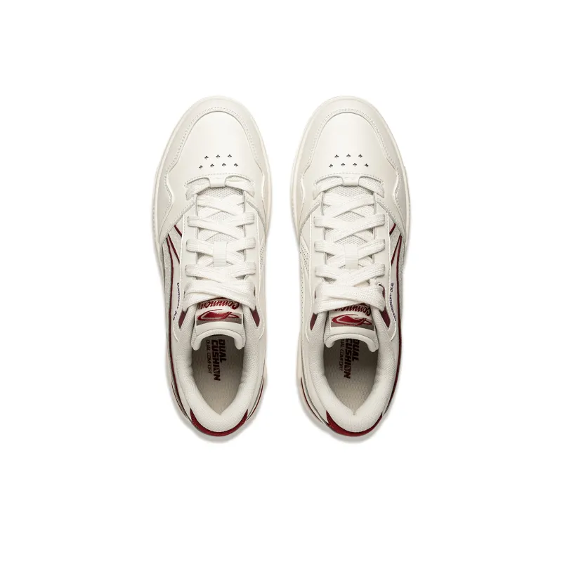 LiNing Common 80s Anti Slip And Wear Resistant Height Increasing Low Top Skateboard Shoes Men's White Red-3
