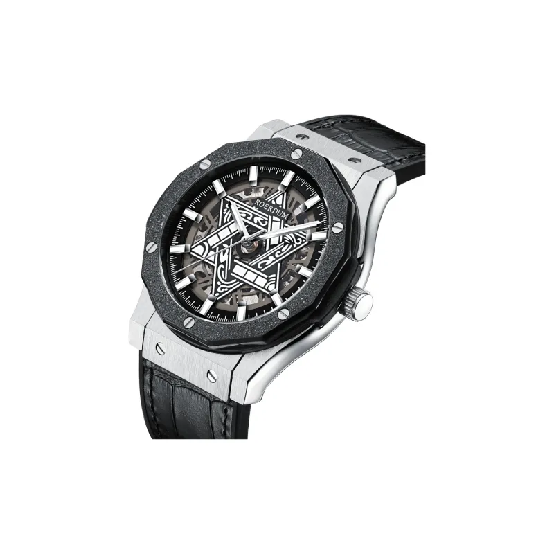 ROERDUM Cyber Collection Six Pointed Star Automatic Mechanical Movement Silicone Strap Watch Men's Watches Black Dial-1