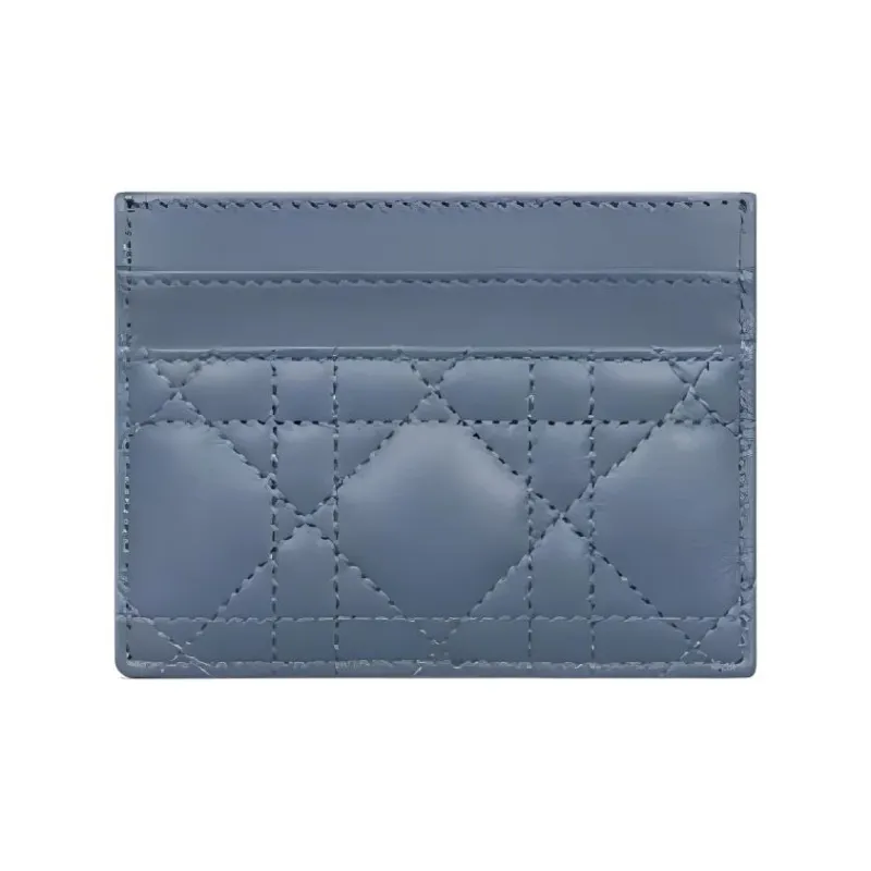 DIOR Sheepskin Card Holder Women's Denim Blue-1