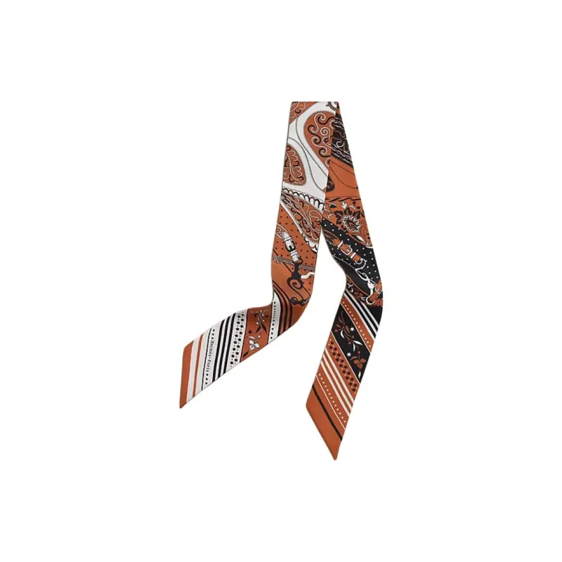 HERMES Silk Ribbon, Mulberry Silk Scarves Women's Caramel-0