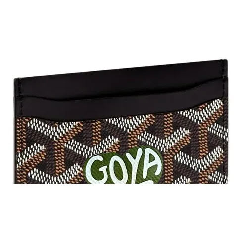 GOYARD Saint-Sulpice Canvas With Leather Dog's Teeth Card Clip Card Holder Unisex Black Spell Green Small Hearts-4