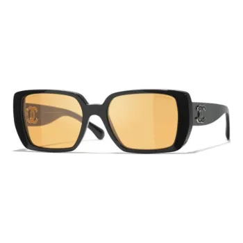 CHANEL Resin Square Sunglasses Unisex Black