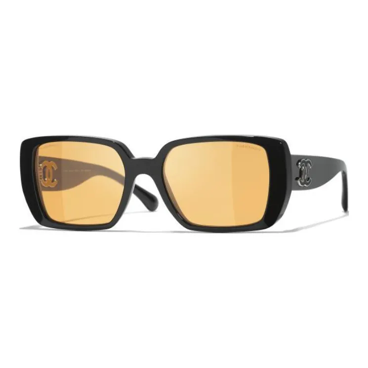 CHANEL Resin Square Sunglasses Unisex Black-0