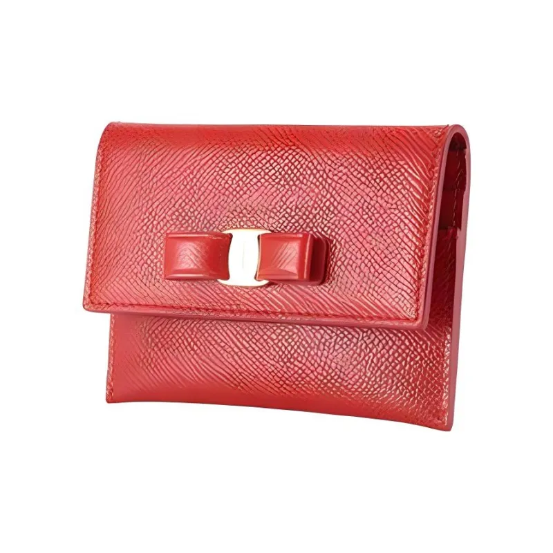 FERRAGAMO Vara Leather Wallet Women's Red-1