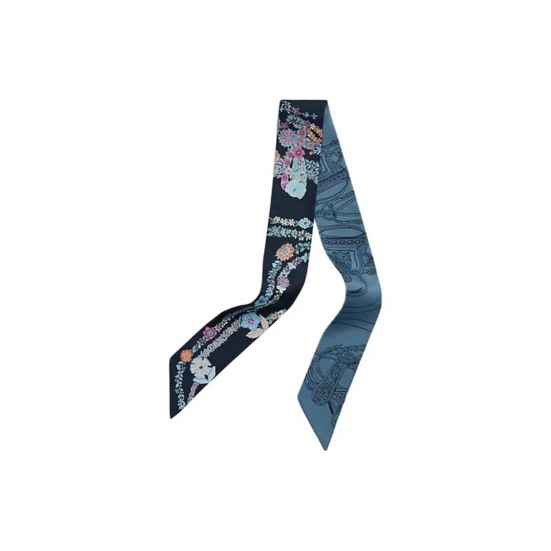 HERMES Mulberry Silk Silk Scarves Women's Marine Blue-0