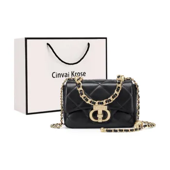 Simvay Clos Cow Leather With Synthetic Leather Shoulder Bag Crossbody Bag Small Size Women's Black/Cream White