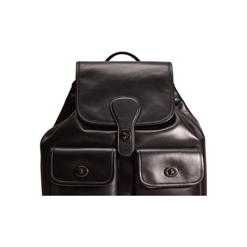 COACH Heritage Genuine Leather Backpack Large Size Women's Black-1