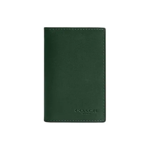 COACH Bifold Grained Leather Card Holder Unisex Green