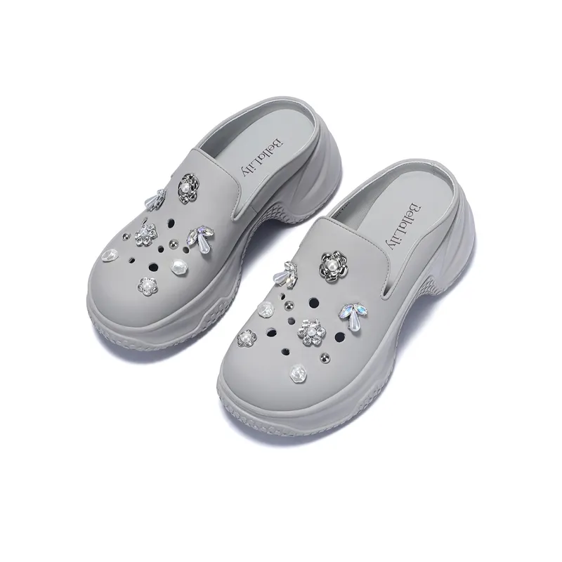 BELLALILY Rubber Sole Rhinestone Abrasion Resistant Wrap toe Slippers Women's-3